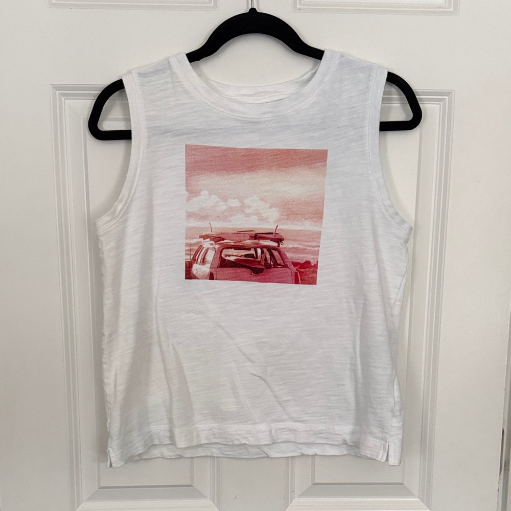 White Tank Top with Pink Graphic
